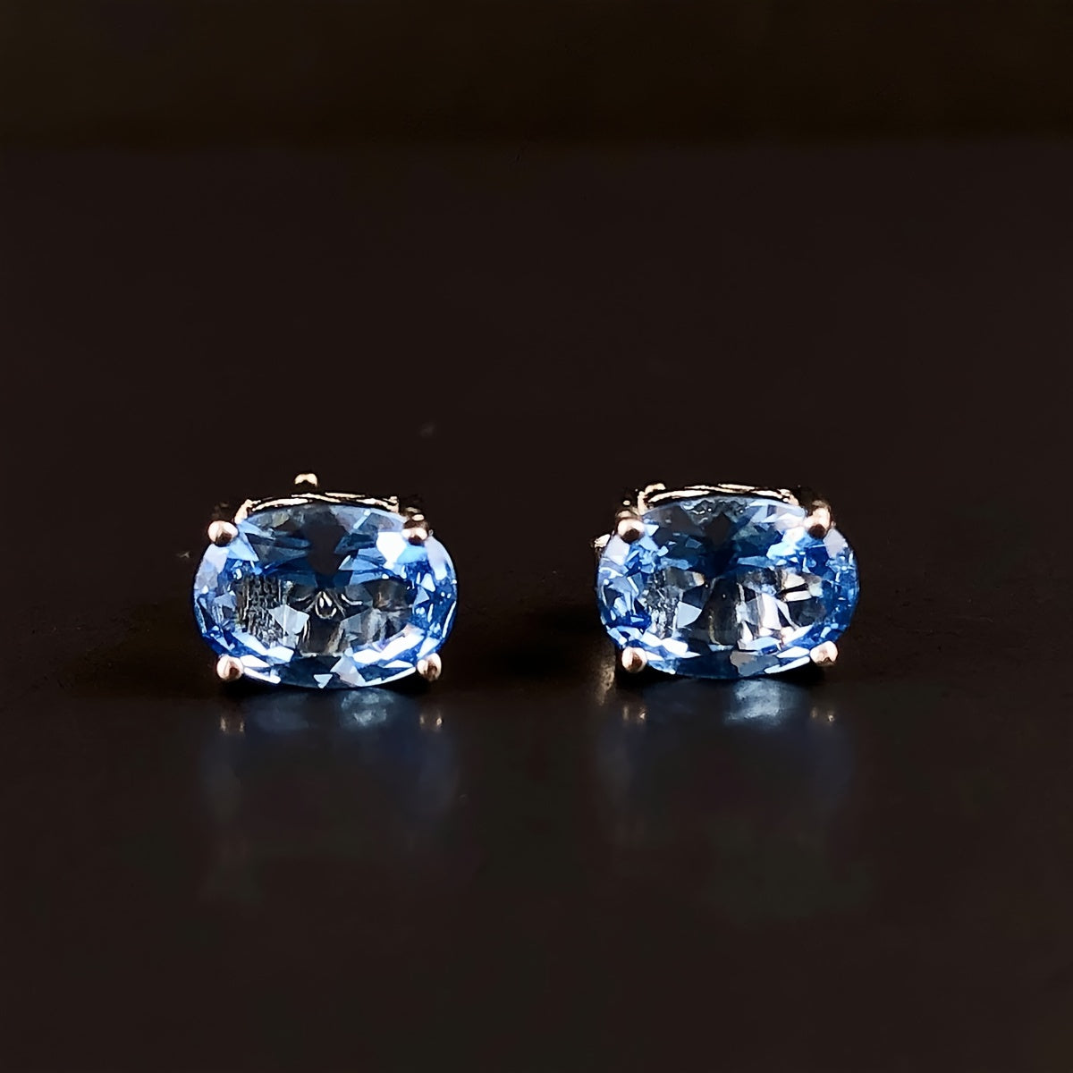 Sterling Silver March Birthstone Oval Stud Earrings for Women