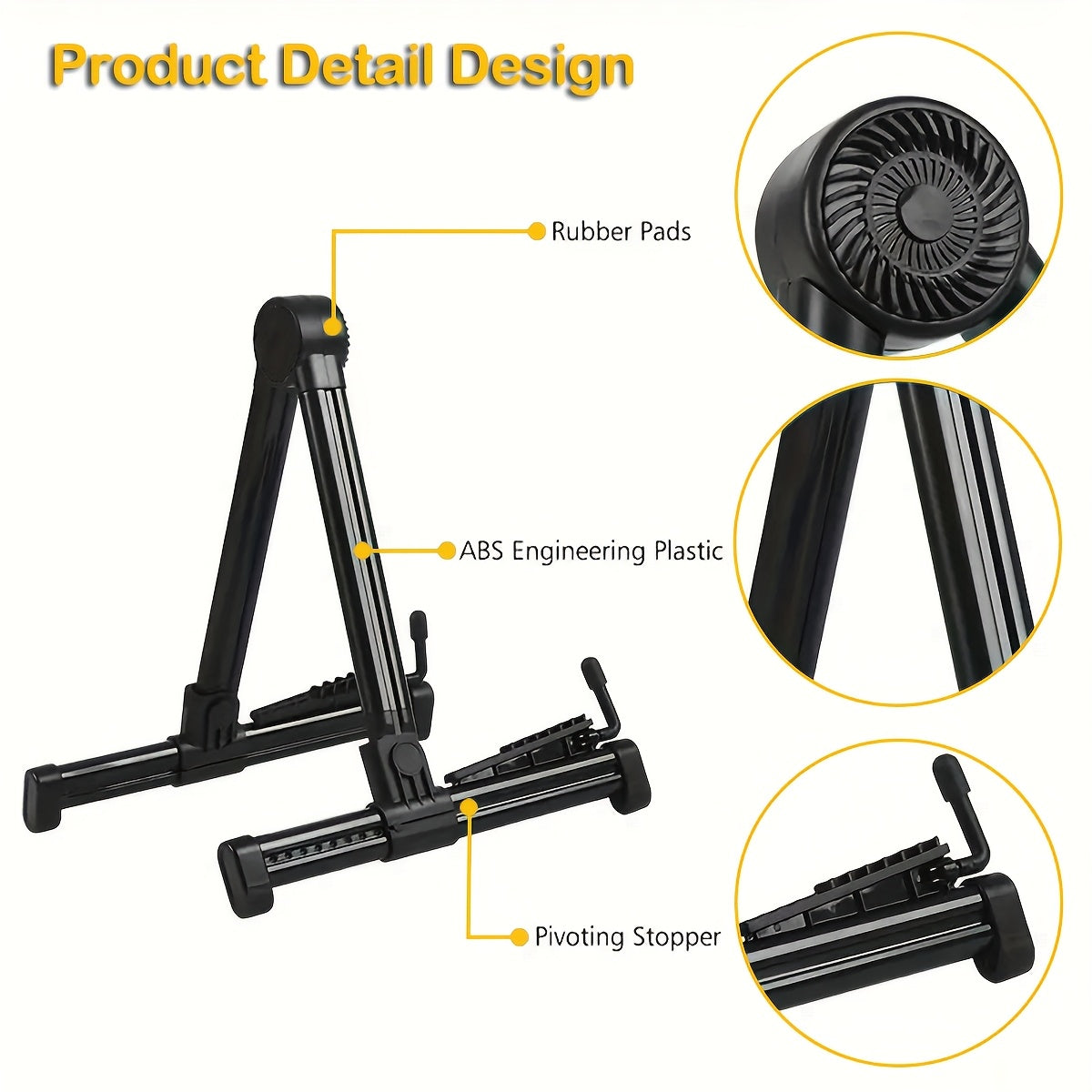 ABS Guitar Stand Adjustable Foldable Non-Slip A-Frame for Acoustic Electric Ukulele Basses