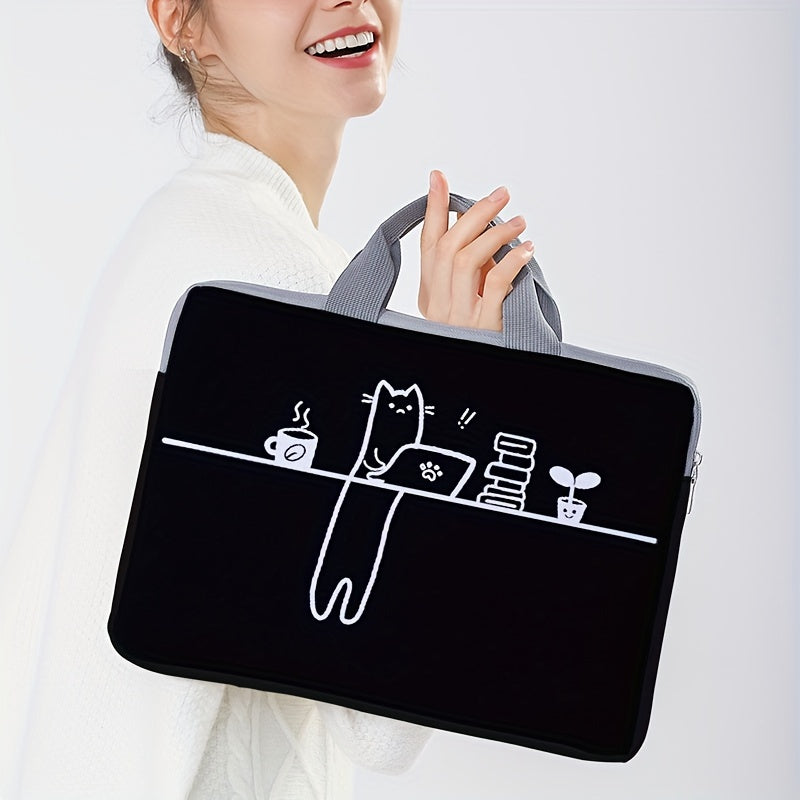 Cat Print Laptop Bag for Notebook and Tablet with File Storage Lightweight Protective Briefcase