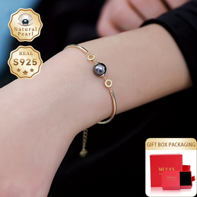 Ayollar uchun dengiz marvaridi bilan Sterling kumush taqilgan bilaguzuk, iyun tug‘ilganlar uchun Polynesian uslubida