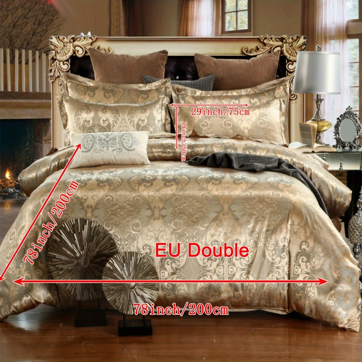 Luxurious Gold Jacquard Duvet Cover Set with Pillowcases for Bedroom or Guest Room