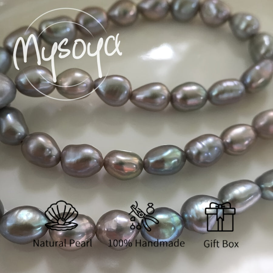 Natural Gray Freshwater Baroque Pearl Long Necklace for Men and Women
