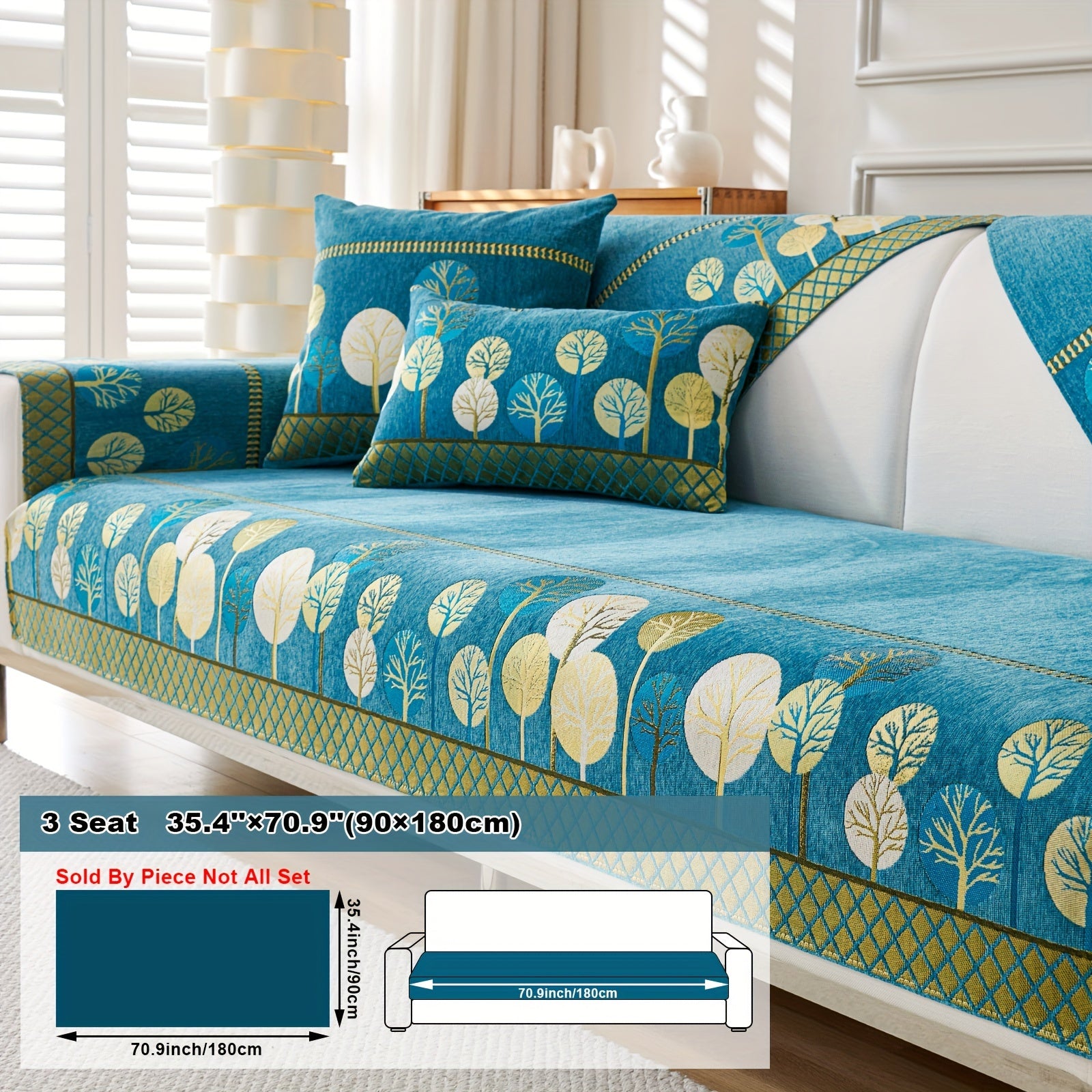 Boho Style Sofa Cushion with Moon and Tree Design Chenille All-Season Pet-Friendly Soft Modern