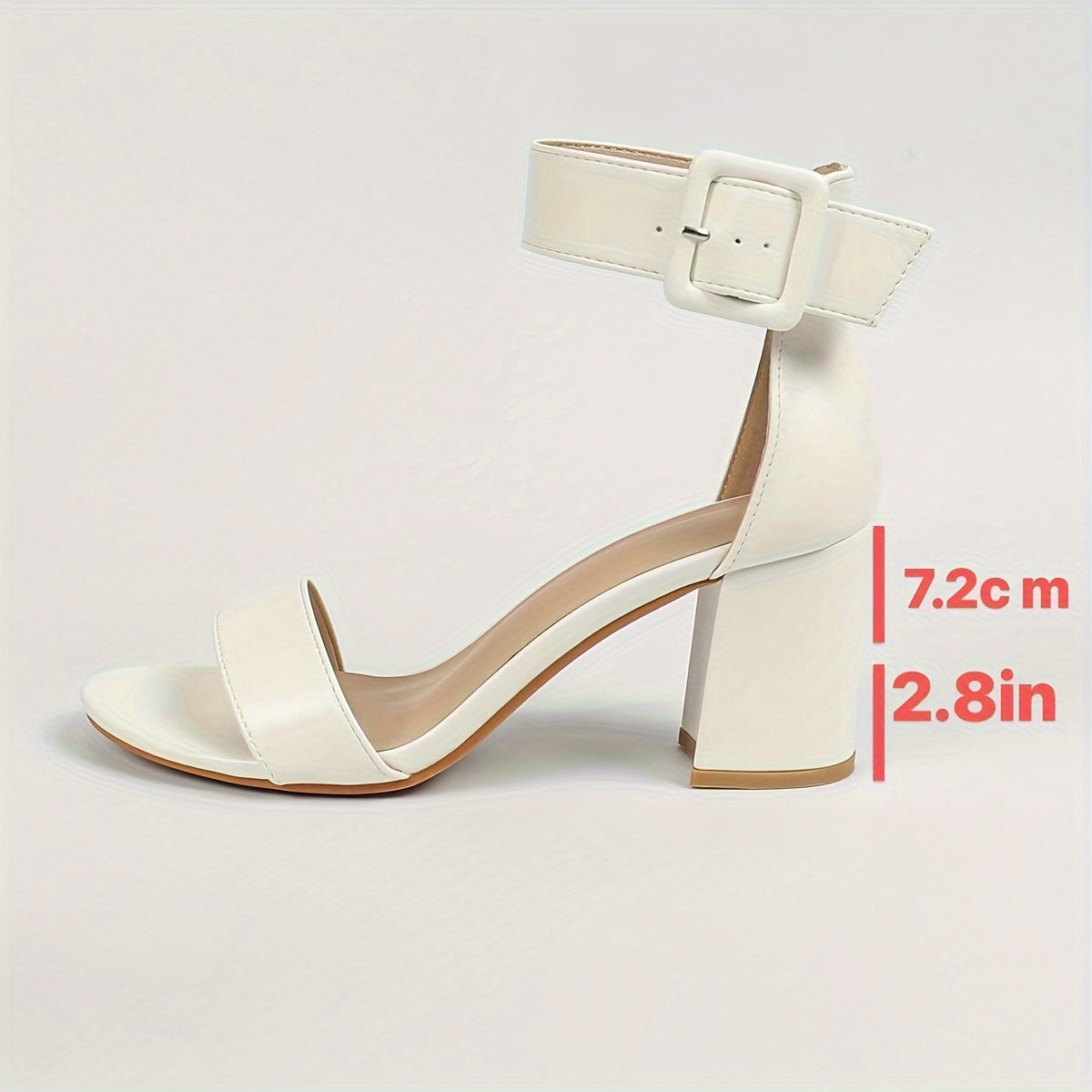 Women's White Open-Toe Sandals with Ankle Strap and Chunky Heel