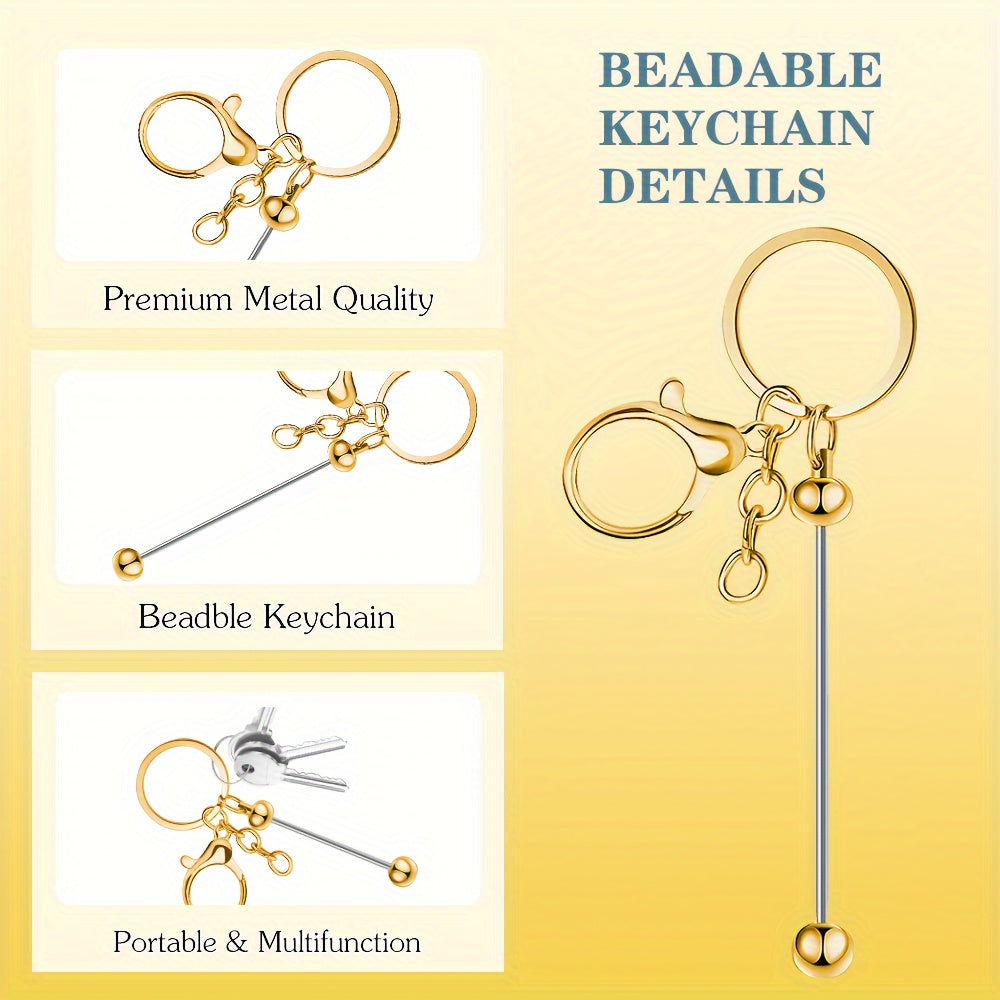 Set of 12 Gold Bead Keychain Pendants for DIY Crafts and Gifts