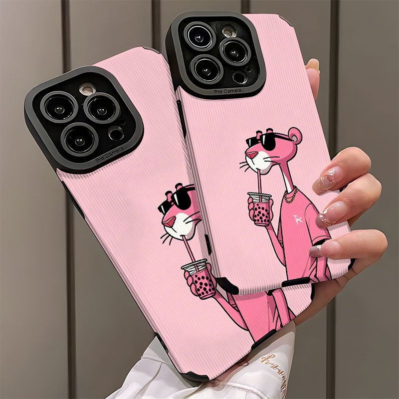 Pink Panther Patterned TPU Phone Case for iPhone Shockproof Dirt-Resistant