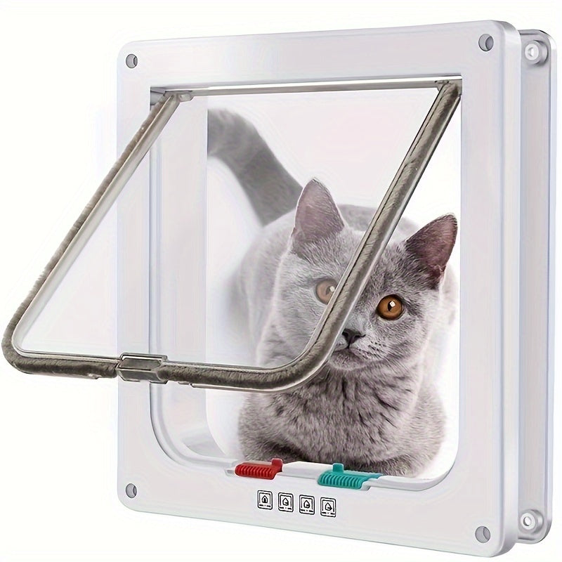 4-Way Lockable Clamshell Pet Door for Cats with Multiple Access Settings and Size Options