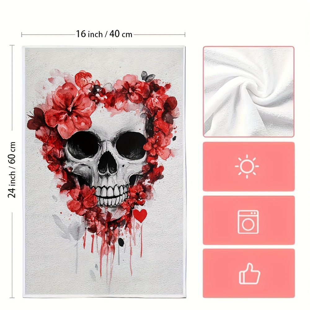 Набор из 2 мягких кухонных полотенец Валентиновский череп с цветочным сердцем 40x60 см