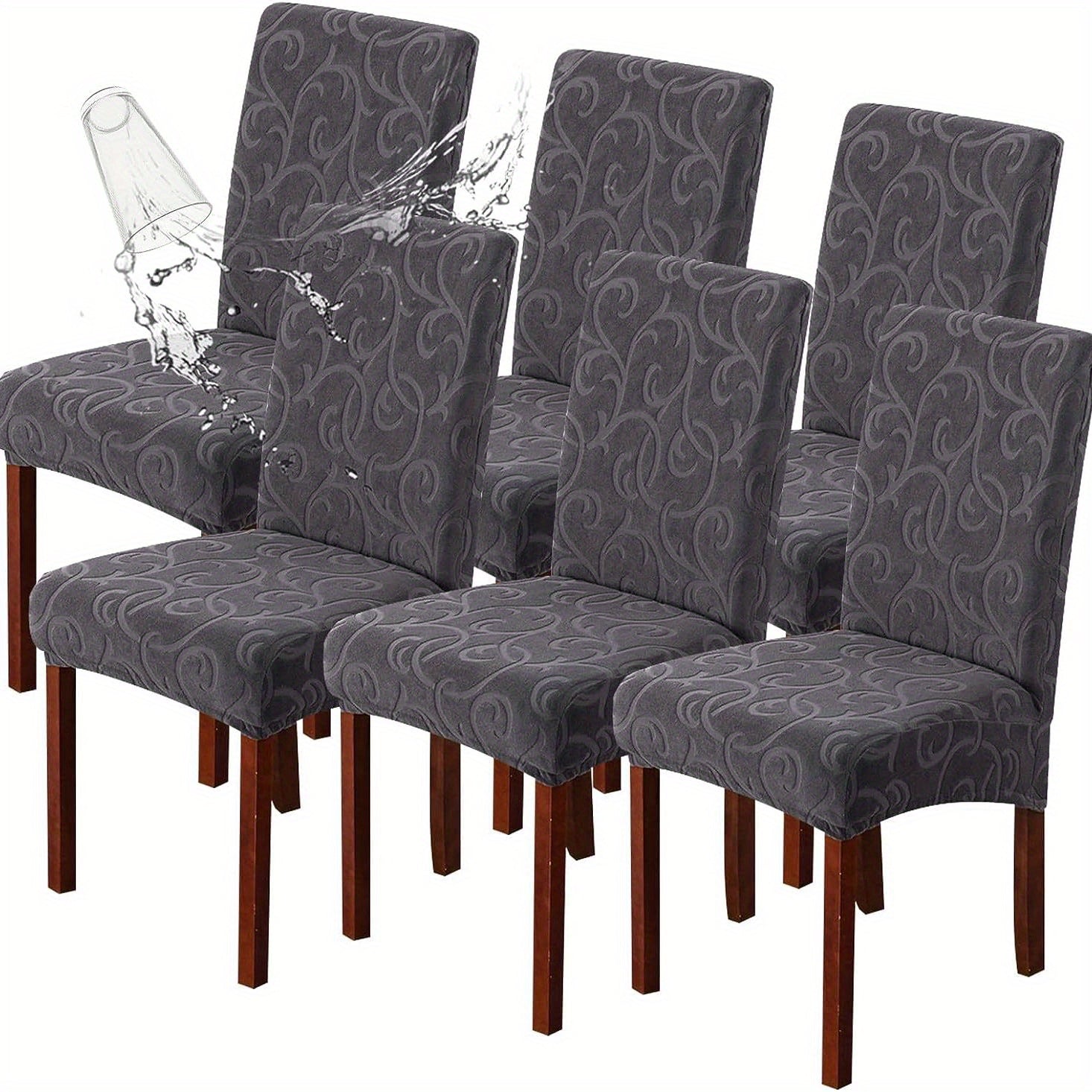 4 yoki 6 dona suv o'tkazmaydigan stul qoplamalari, ovqatlanish stullari uchun cho'ziladigan jacquard dizayni. Uyda yoki tijoratda foydalanish uchun olib tashlanadigan, yuviladigan himoya.