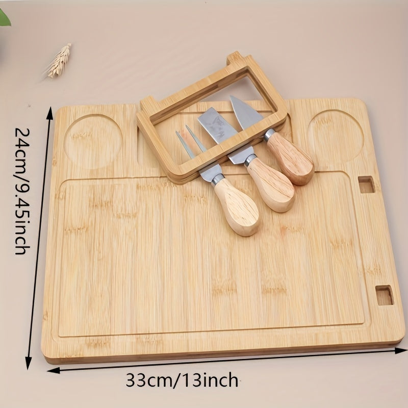 Bamboo Cutting Board and Cheese Cutter Set for Fruits and Dairy Kitchen Accessories