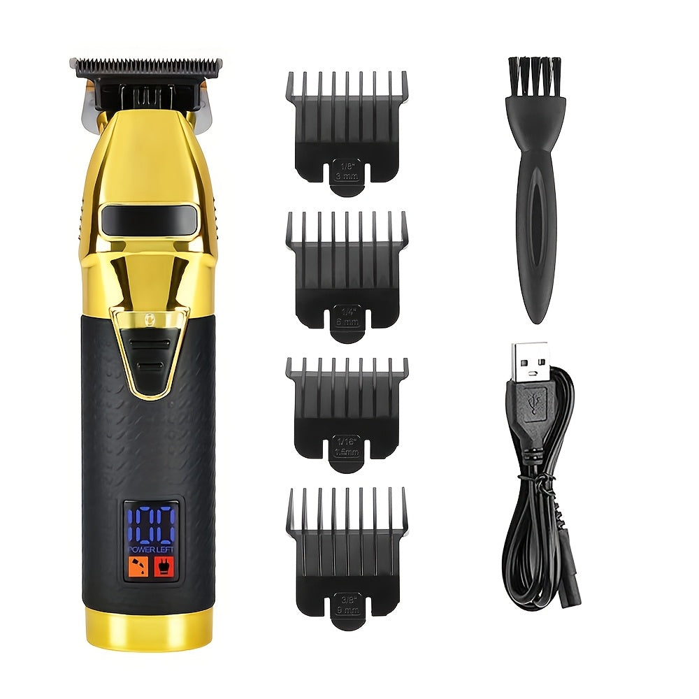 Electric Hair Trimmer with LED Display Rechargeable Lithium Battery T-Shaped Blade for Barbers and Salons