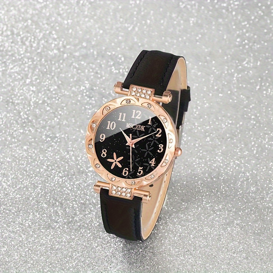 Ladies Quartz Watch with 5 Bracelets and Adjustable Strap