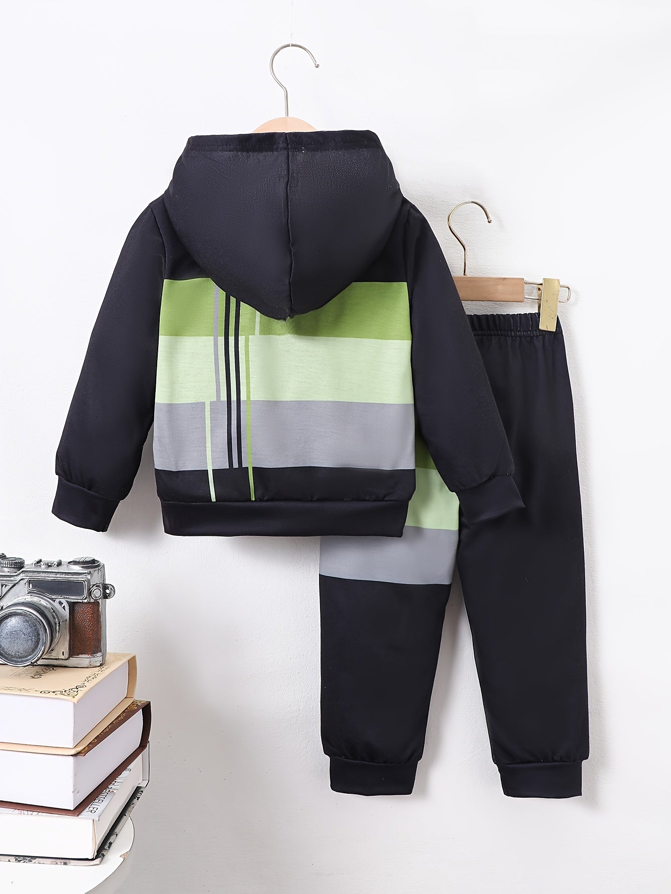 Boys' 2-Piece Color Block Stripe Hoodie and Joggers Set Spring Fall Casual Kids Clothing