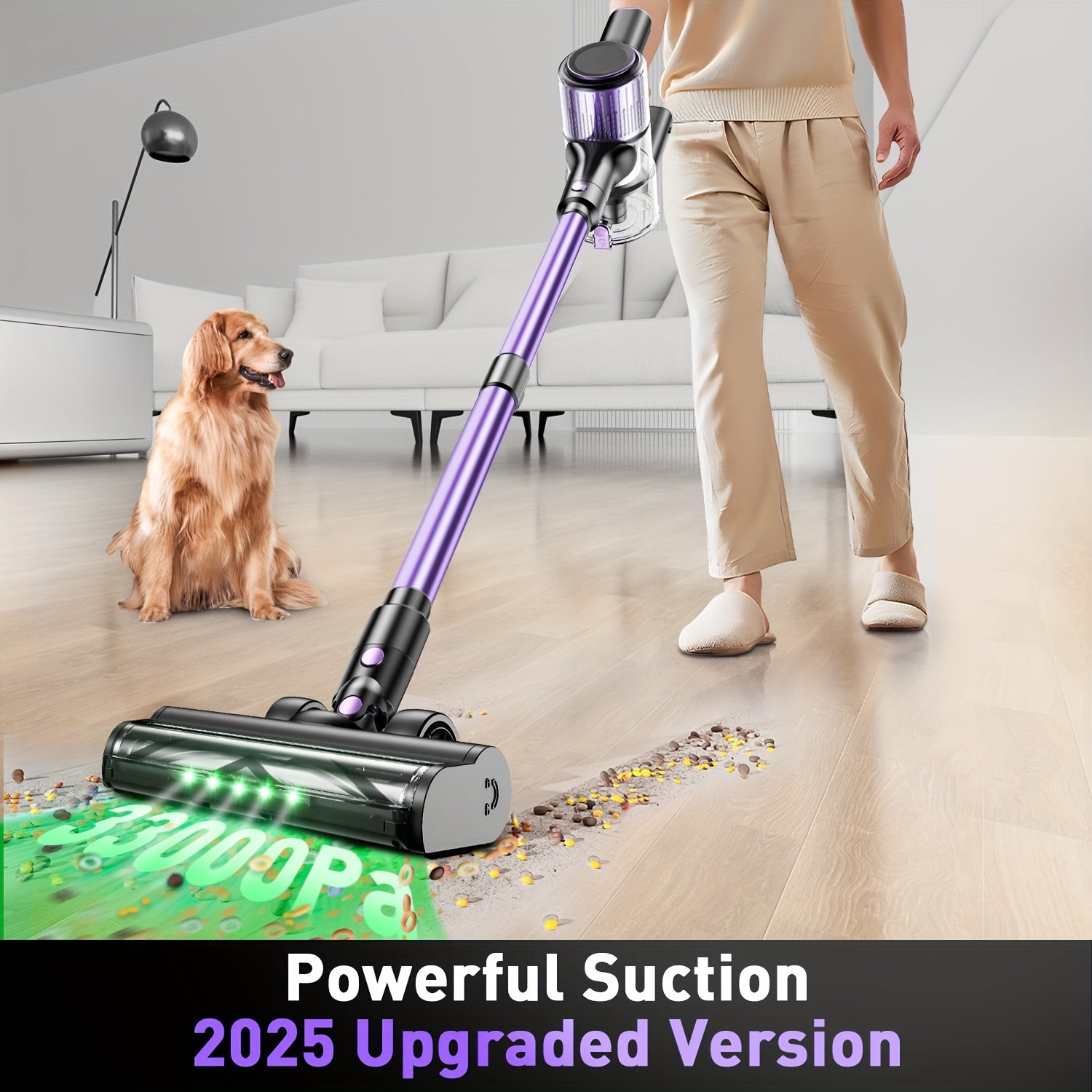 Purple Stick Vacuum Cleaner with LED Display Lithium Battery Wireless Connectivity Dusting Brush and Accessory Kit