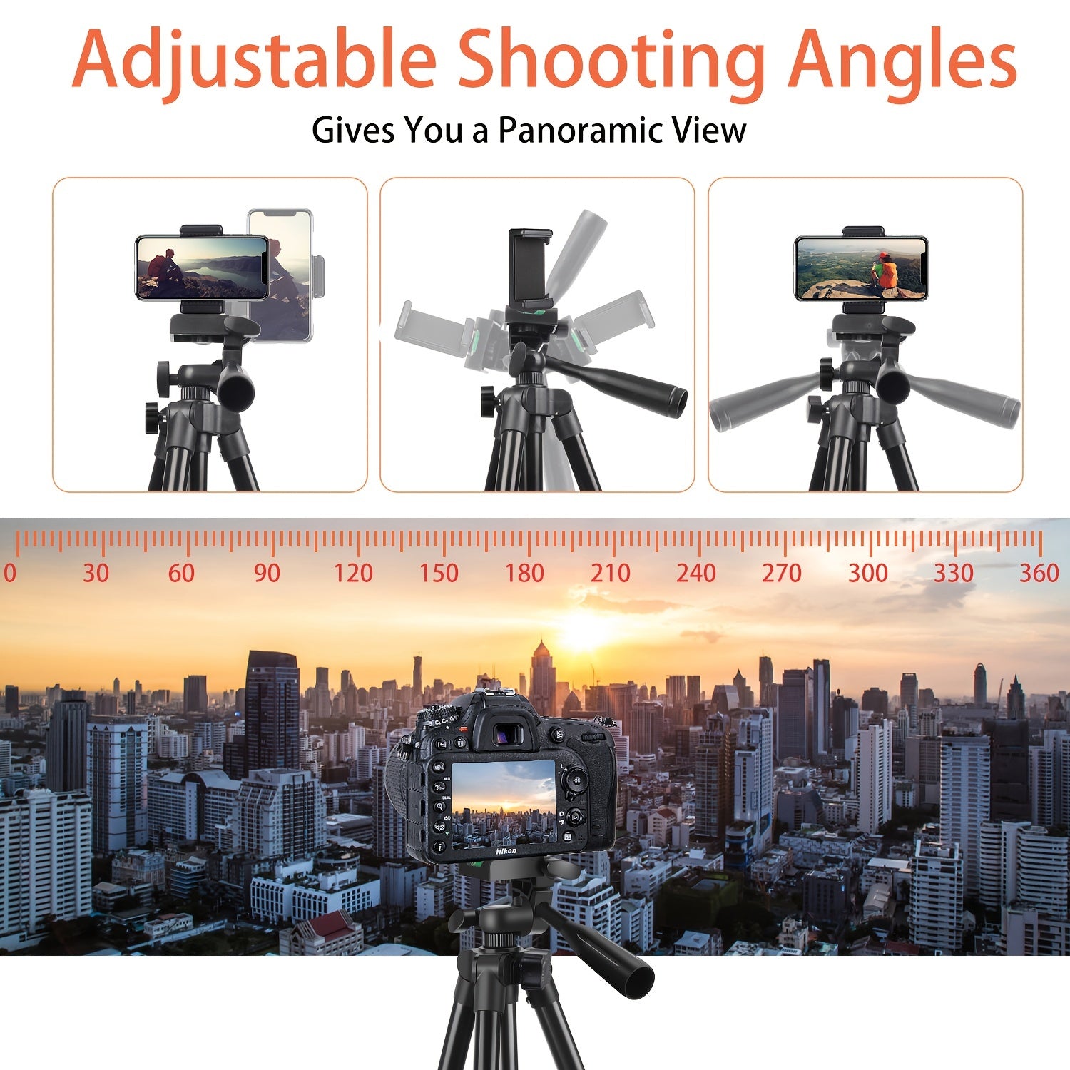 129.54cm Aluminum Tripod with Remote Control Phone Holder for Recording and Streaming