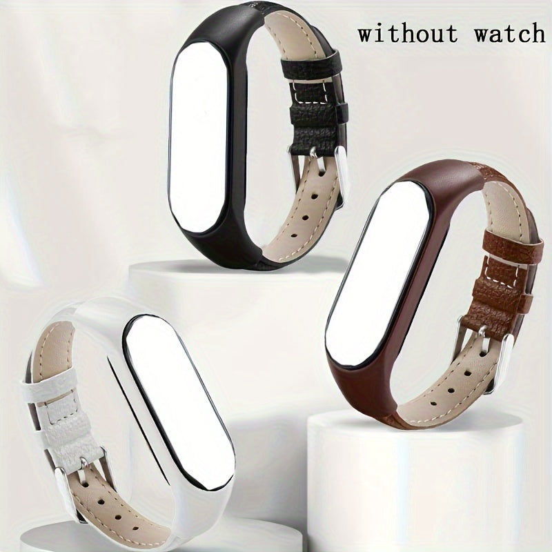 Smartwatch Strap for Xiaomi Mi Band 3 4 5 6 7 Synthetic Leather Adjustable Buckle Black Brown White