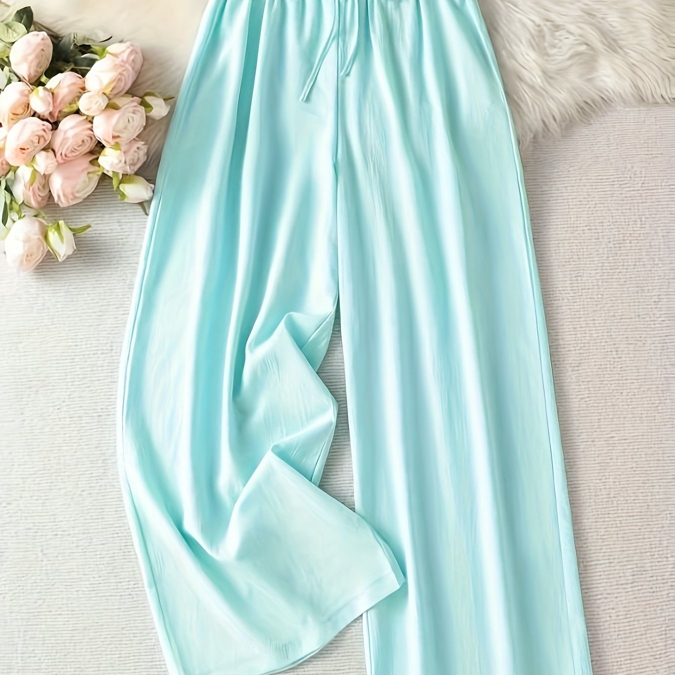 Plus Size Women's Wide-Leg Pants Non-Stretch Fabric Adjustable Waist Casual Trousers