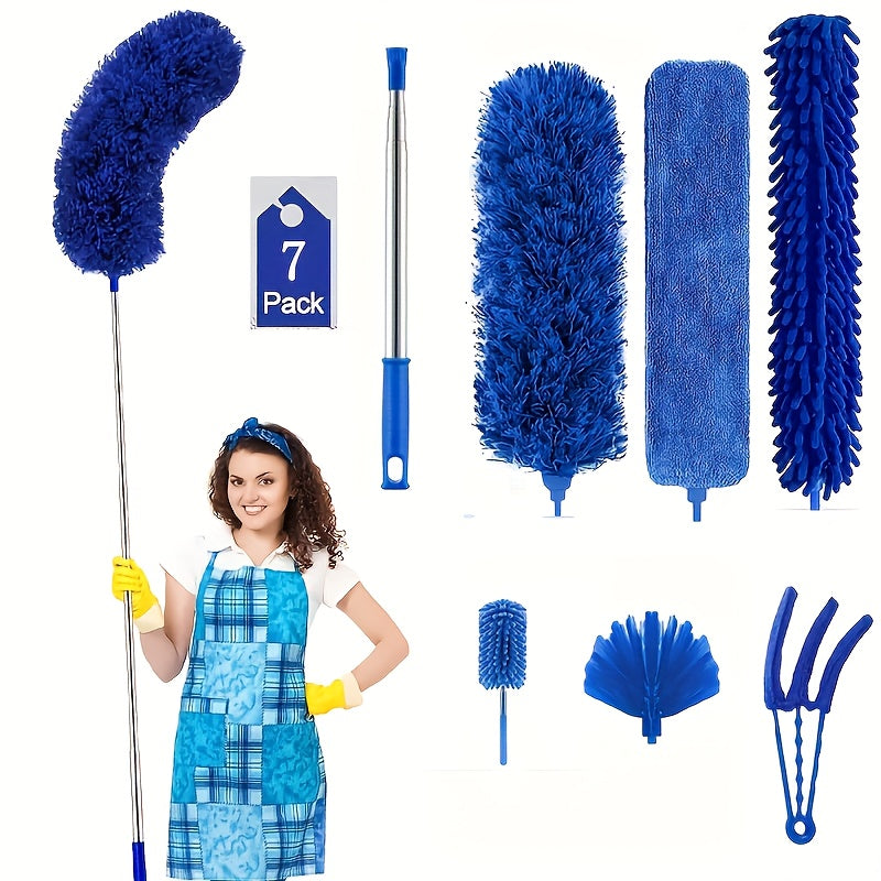 Microfiber Dust Duster Set with Telescopic Pole and Reusable Flexible Dusters