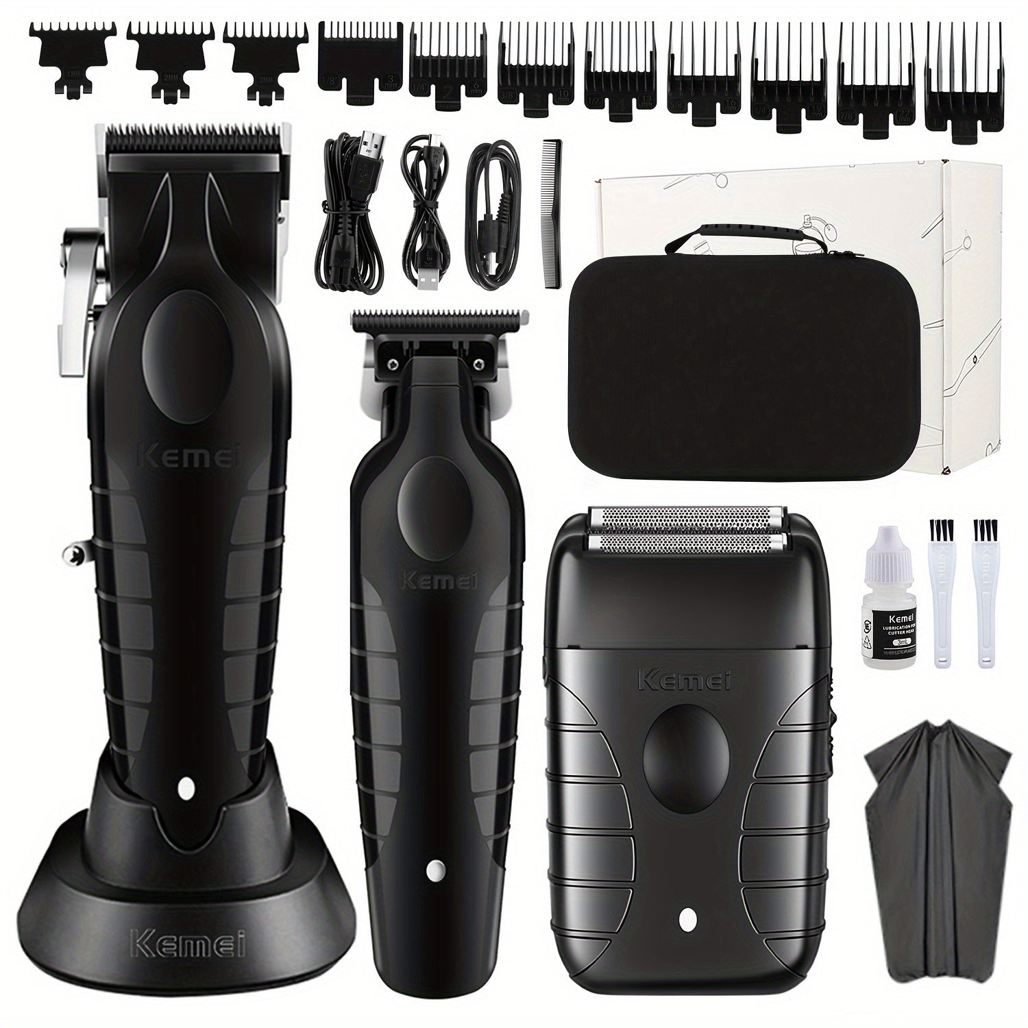 Electric Hair Clipper Set for Men Black Rechargeable Trimmer Styling Tools
