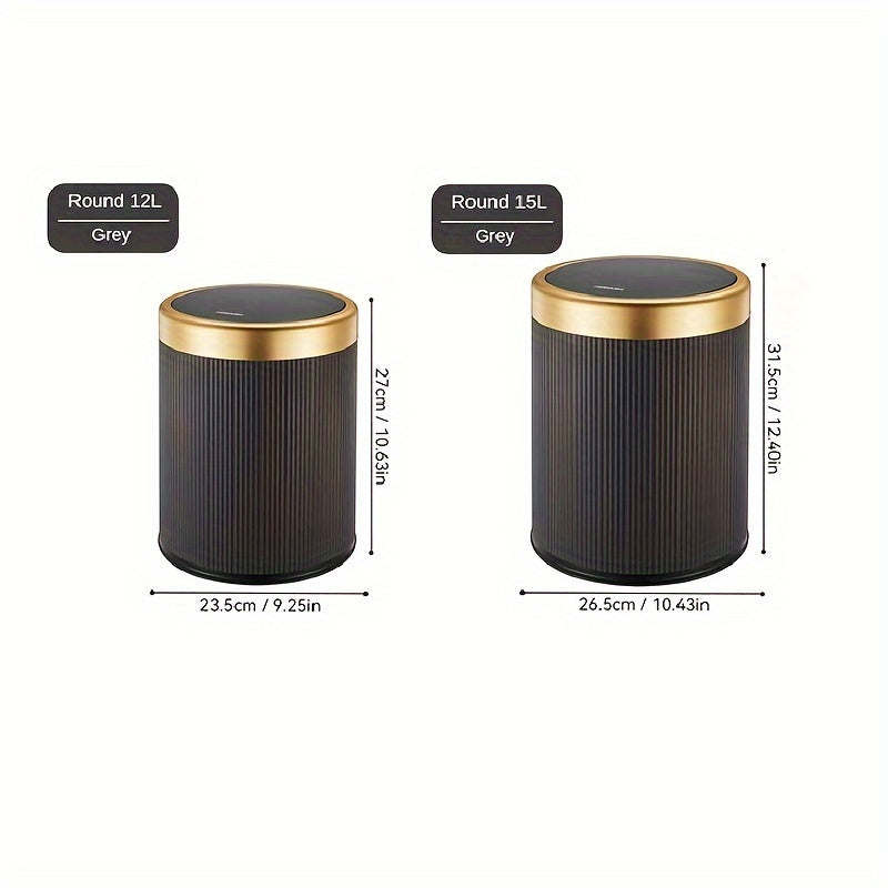 Cylindrical Plastic Trash Can with Manual Lift Lid for Kitchen Bedroom Living Room