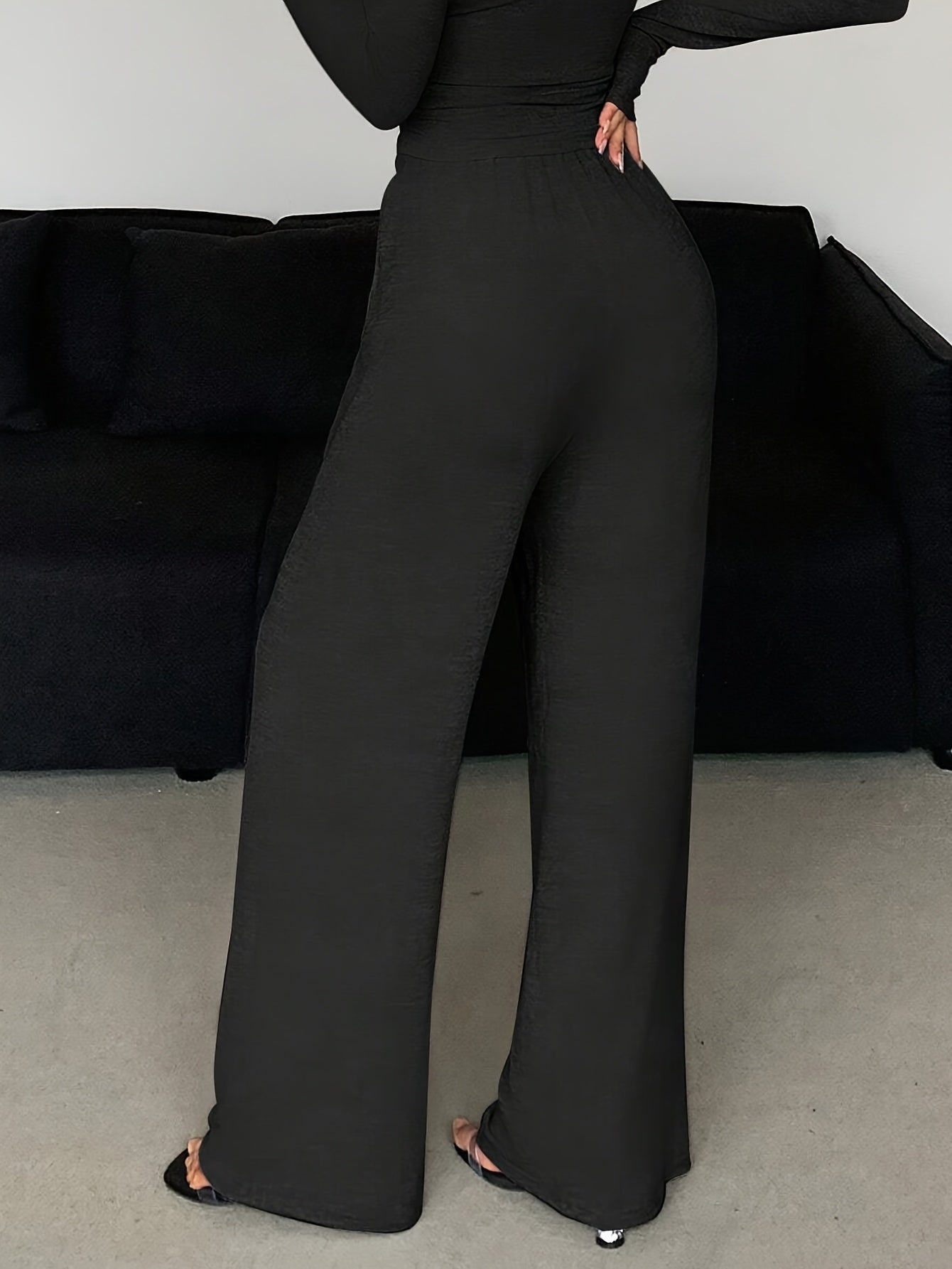 Women's High-Waist Drawstring Wide Leg Pants Solid Color Spring Fall Casual