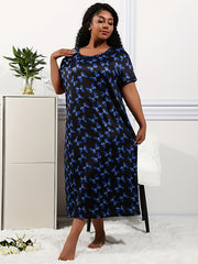 Plus Size Women's Colorful Butterfly Print Sleep Dress Casual Lounge Nightgown