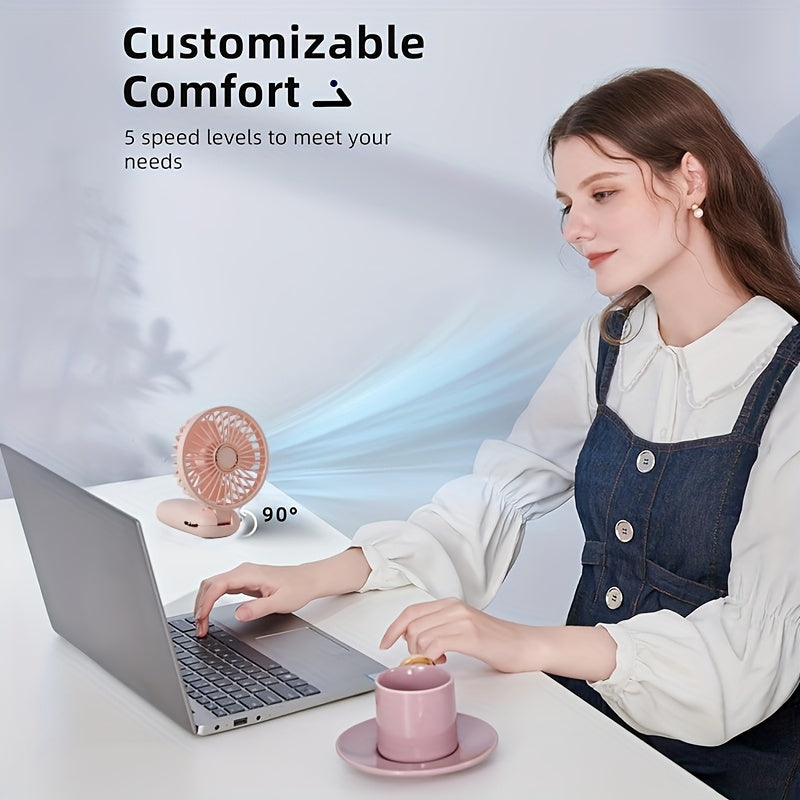 Portable Handheld Fan with Phone Stand, USB Rechargeable, 3-Speed, LED Display