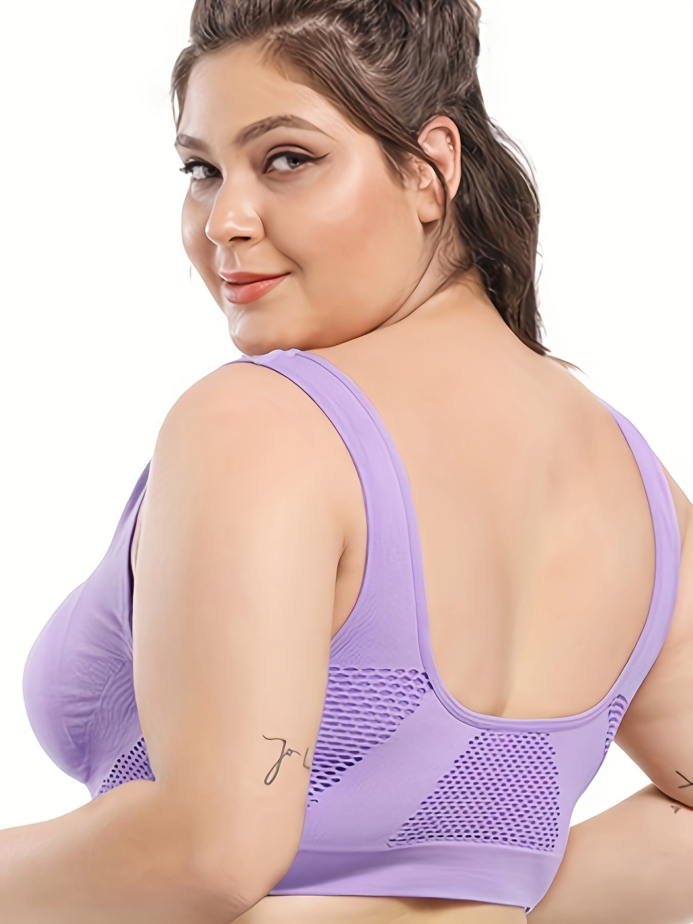 Women Plus Size Sports Bra Wire-Free Padded Mesh Breathable Yoga Running Top