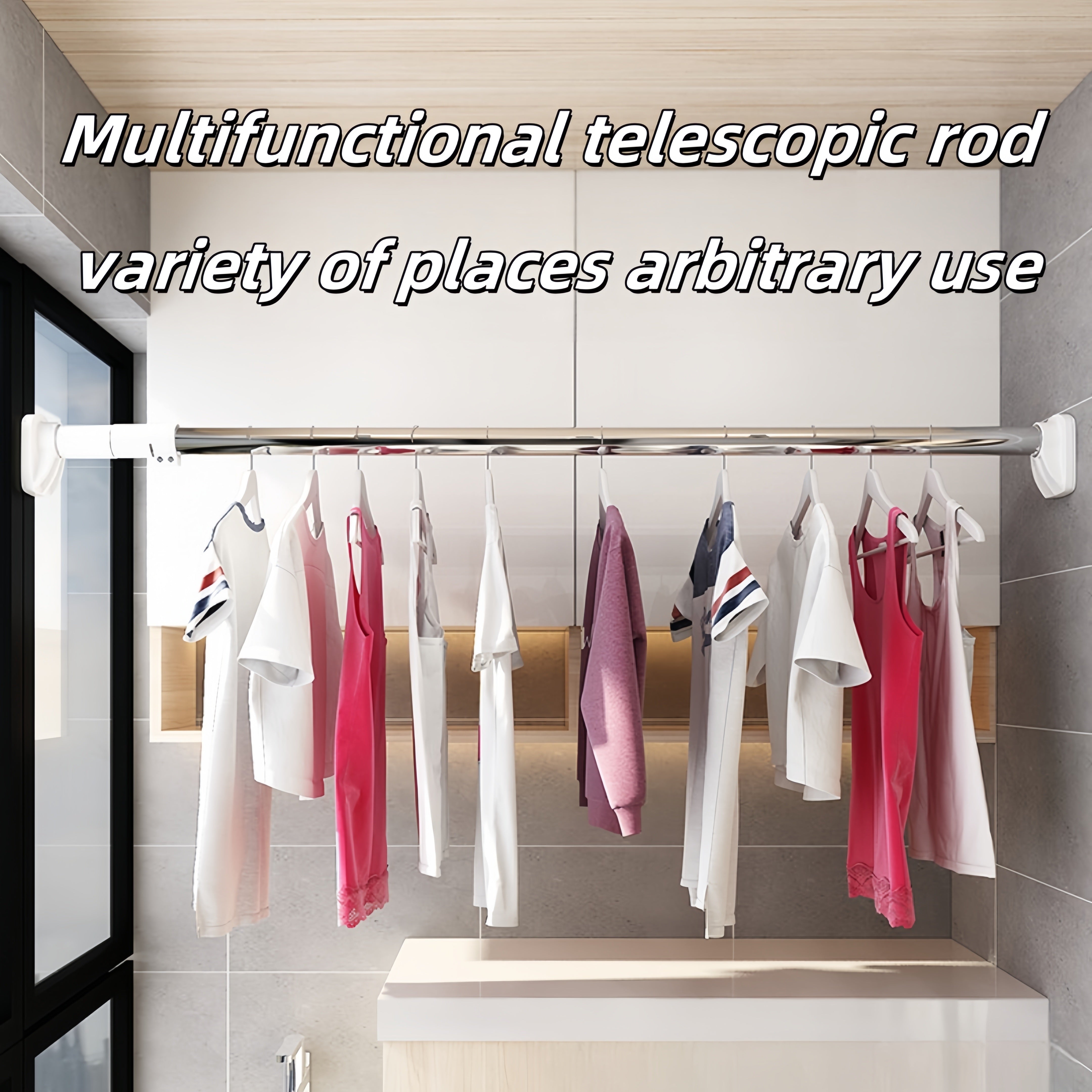 Telescopic Clothes Drying Pole No Holes Shower Curtain Rack for Bathroom Balcony