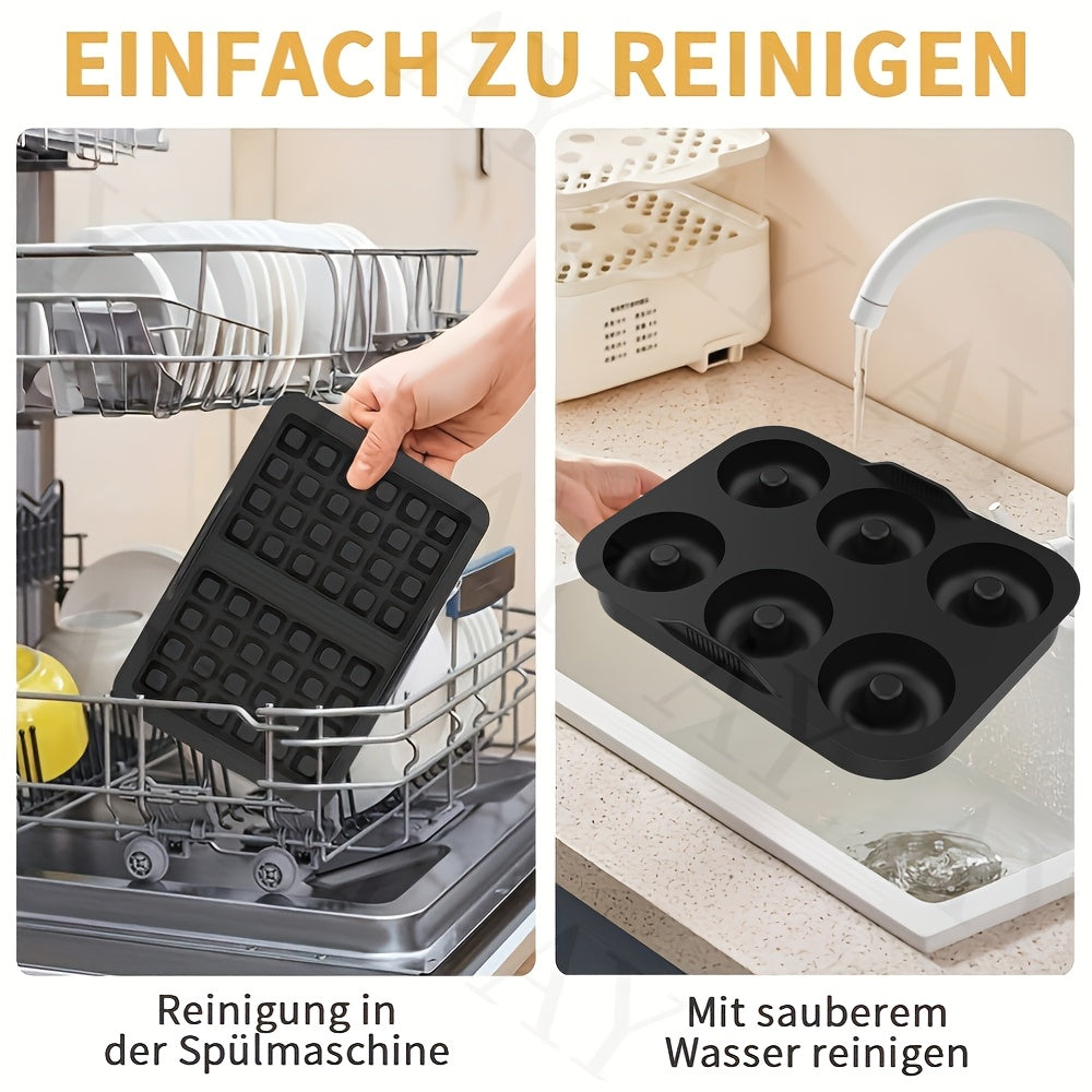 Kompakt 2 dona vafli donat shakllari, yopishmaydigan silikon qoplamalar, havo fritöz pechda pishirish uchun