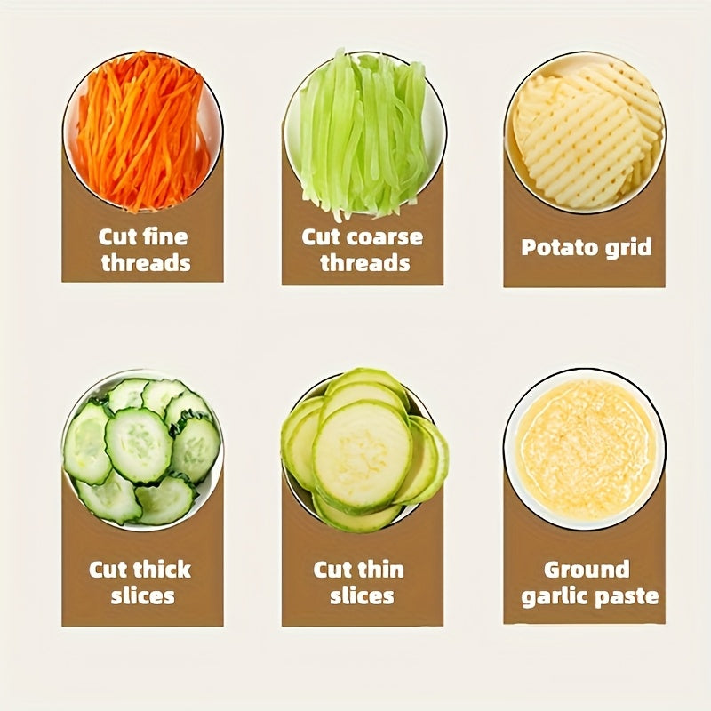 PP materialidan tayyorlangan ko‘p funksiyali maydalangan kartoshka va sabzavotlar kesgichi, batareyasiz va oziq-ovqat bilan aloqa qilish uchun xavfsiz. Qizil murchni kesish uchun ideal.