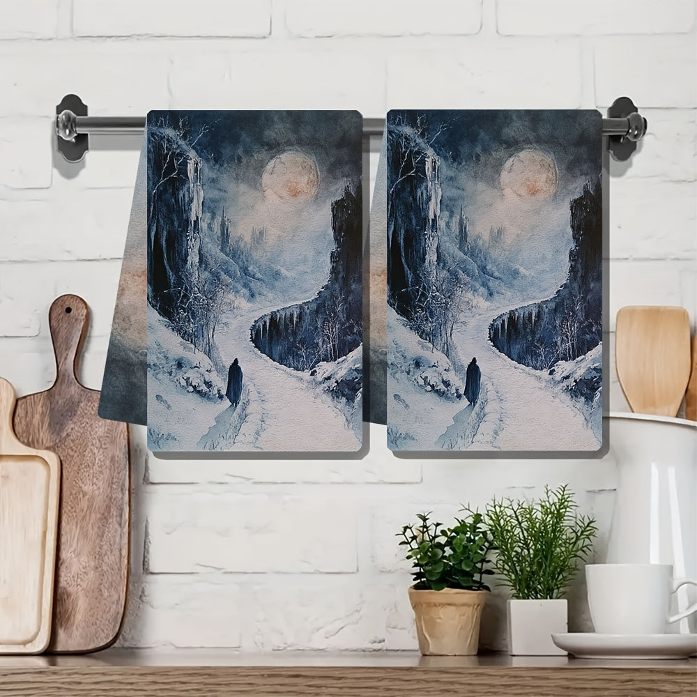Two Pieces Ultra Soft Kitchen Towels 40x60cm Absorbent Dish Hand Towels