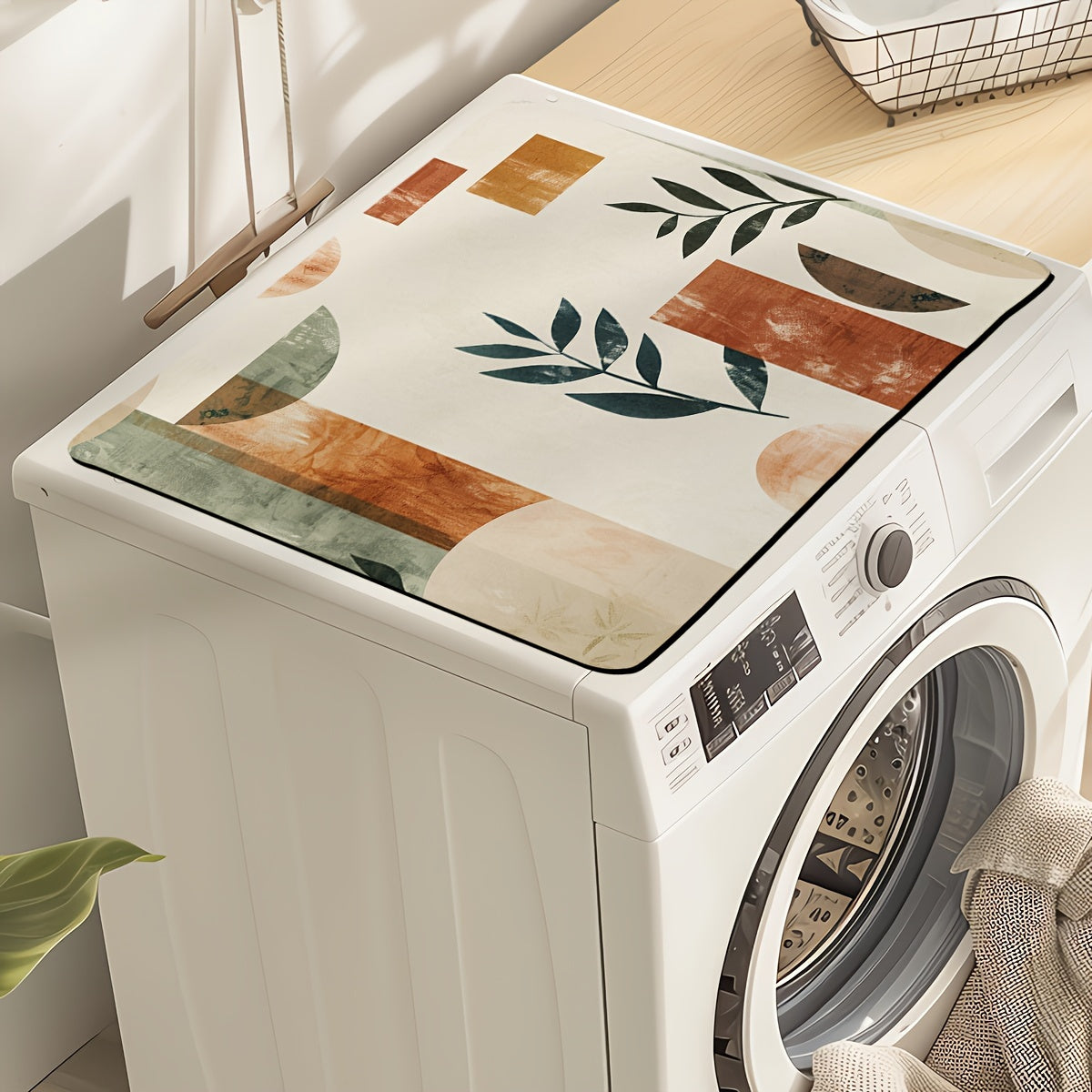 Защитный чехол для стиральной машины с дизайном в бохо-стиле: солнце и луна с листьями - размер 60 см x 50 см - с резиновым основанием и полиэстеровой передней частью
