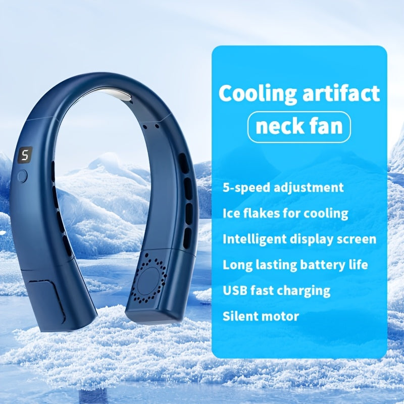 Ventilador digital de cuello de 5 modos portátil con placa de enfriamiento para actividades al aire libre camping viajes pesca recargable por USB