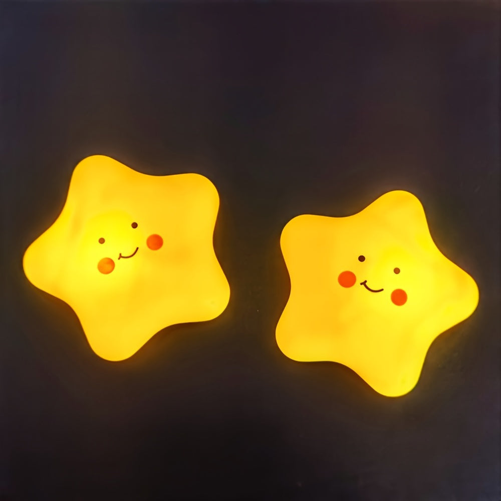 Star-Shaped LED Night Light with Smile Expression Soft Yellow Glow Plastic Battery Operated