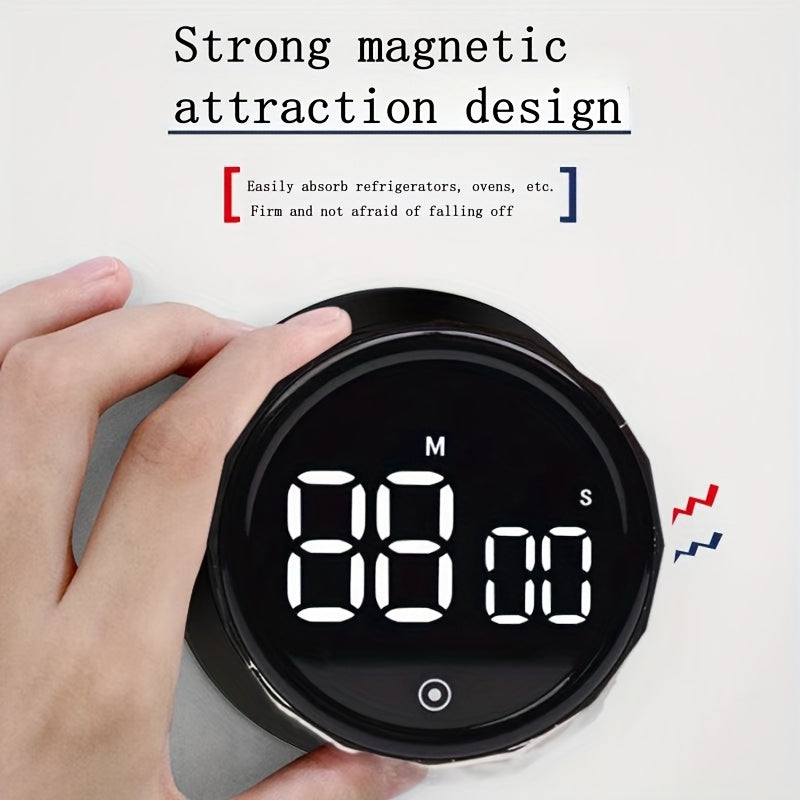 Rotating LED kitchen timer with alarm clock 3 modes sleek black design