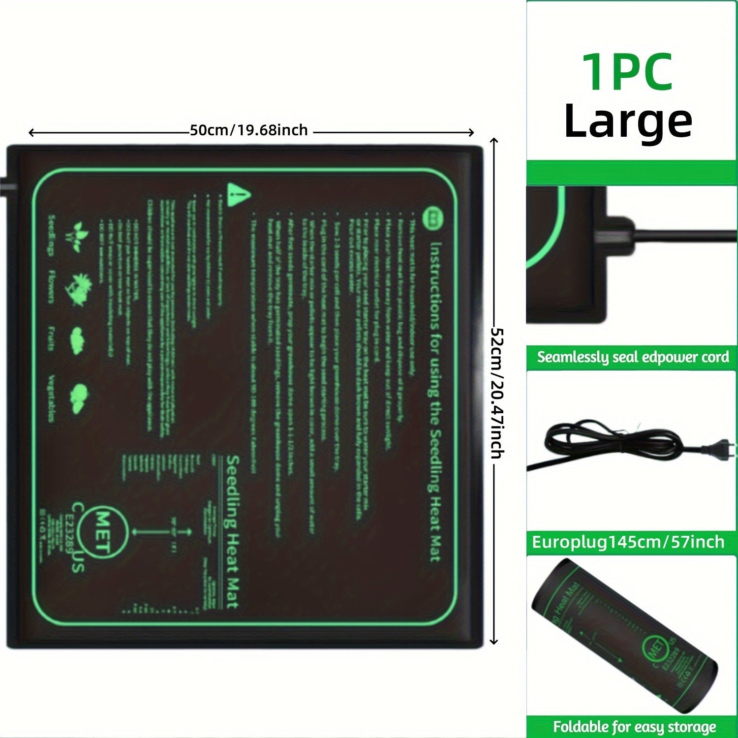 Alfombra de calor para plántulas negra para jardinería interior, invernadero, hábitat de reptiles, 220V enchufe europeo