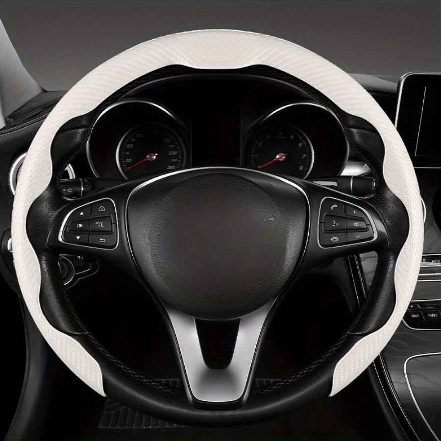 Universal Red Carbon Fiber Pattern Car Steering Wheel Cover 36-38cm Breathable Non-Slip