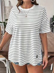 Plus Size Women's Short Sleeve Striped Sports T-Shirt Polyester Elastane