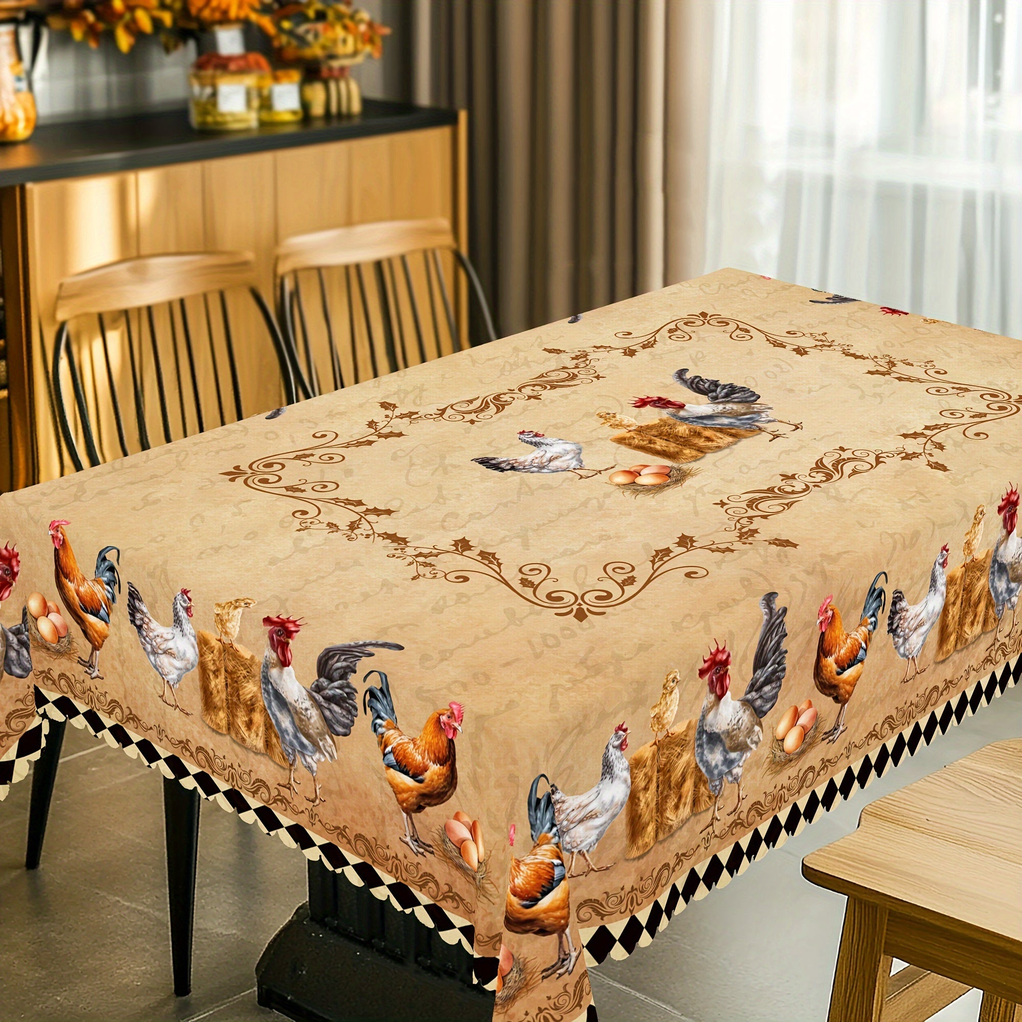 Farmhouse Rooster Chick Egg Print Tablecloth for Indoor Outdoor Use