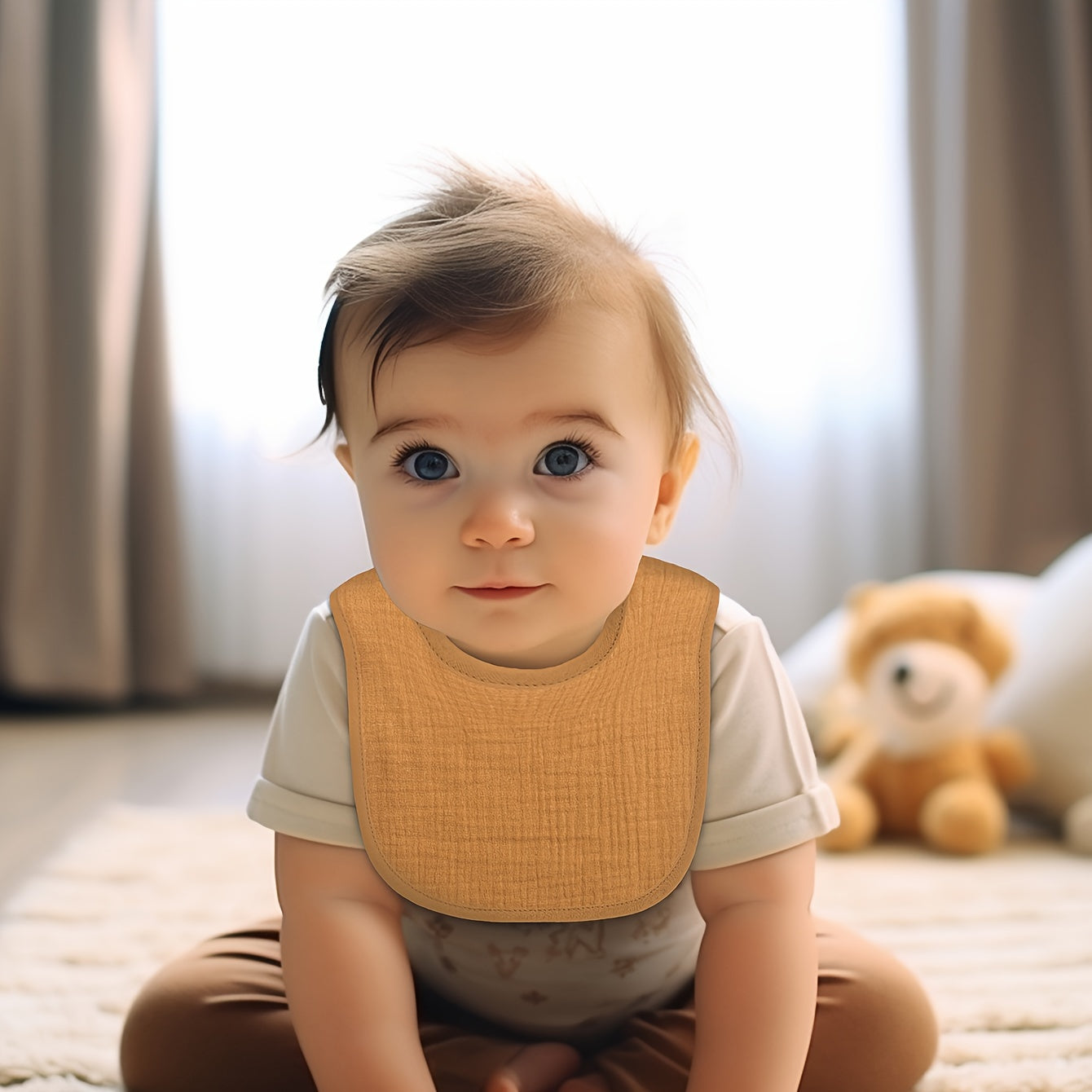 Set of 8 Cotton Gauze Baby Bibs Absorbent Breathable Soft Multi-Color Adjustable Snap