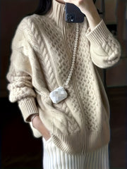 Women's High Neck Solid Color Polyester Sweater with Zipper for Fall Winter