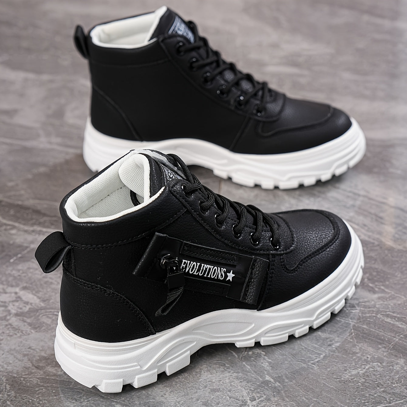 Women's High-Top Boots Leather Casual Shoes for Spring and Autumn