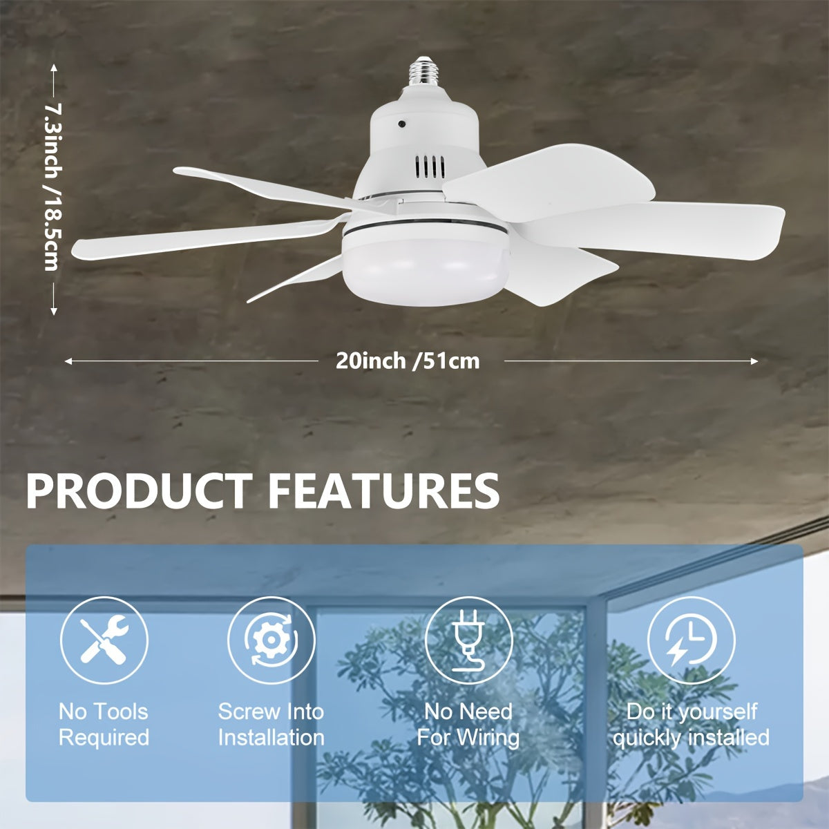 White Square Leaf Ceiling Fan Light with Remote Control Adjustable LED Indoor