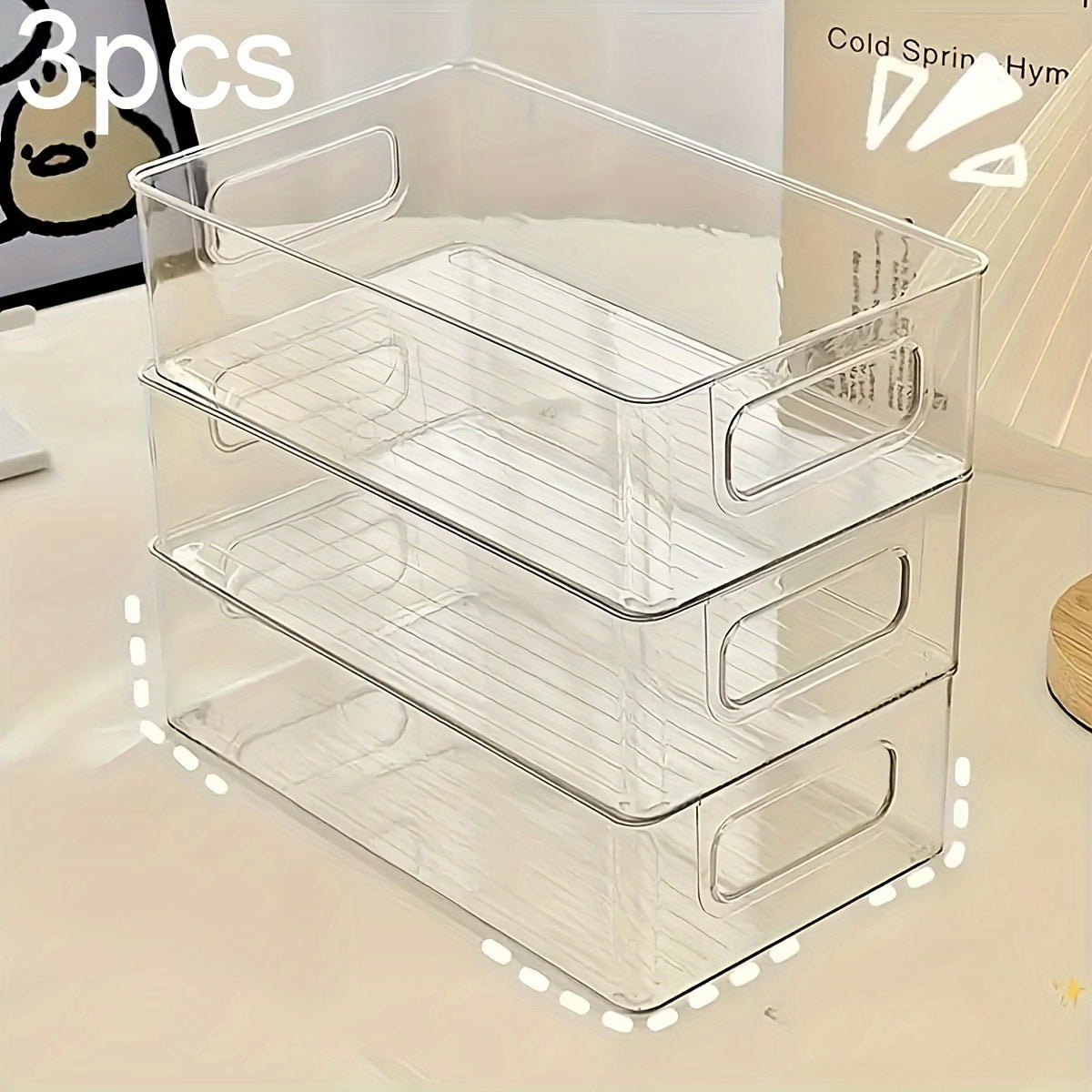 Clear Plastic Storage Bins with Handles Stackable Desktop Organizer Drawers for Home Office