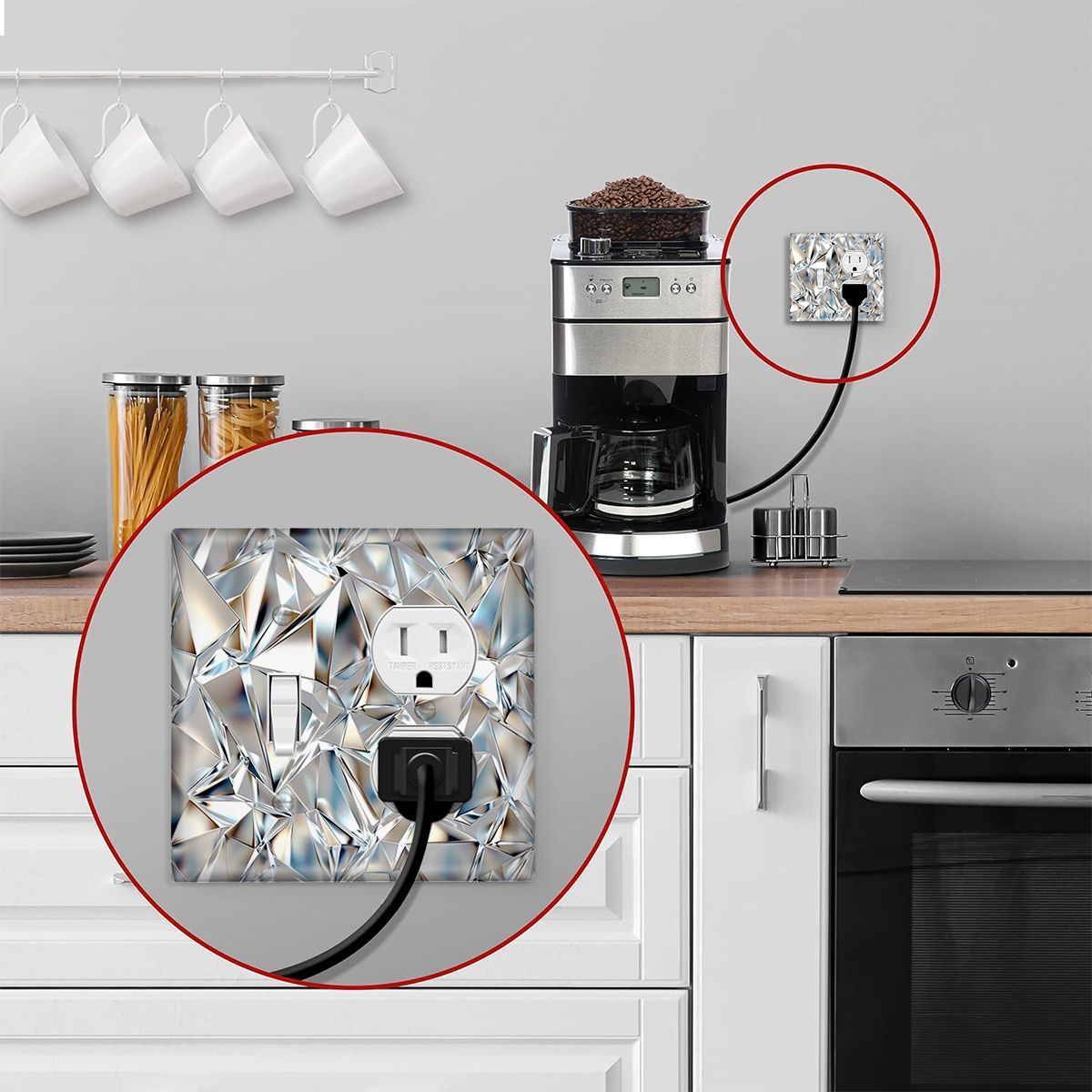 Одно- или двойное гнездо алмазной световой панели для кухни, ванной, спальни, гостиной — без необходимости в проводке.