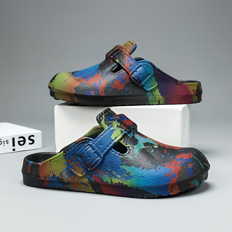 Women's Colorful Paint-Splatter EVA Mules Slip-On Garden Shoes