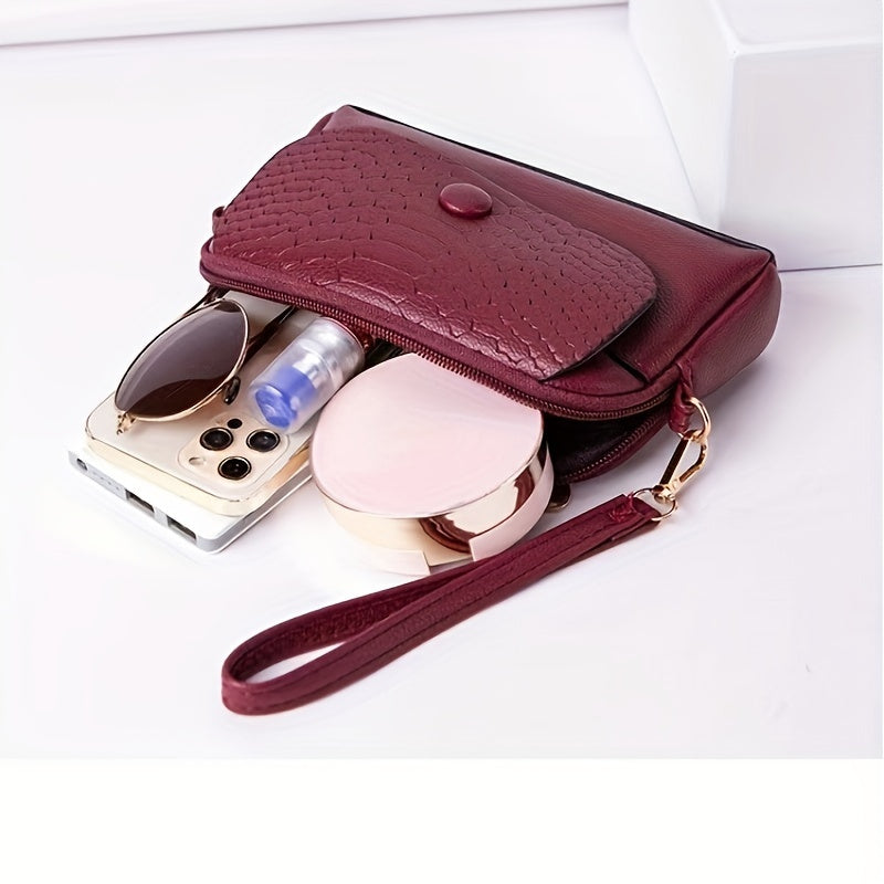 Mini Crossbody Bag for Women with Removable Strap Zipper Closure Solid Color