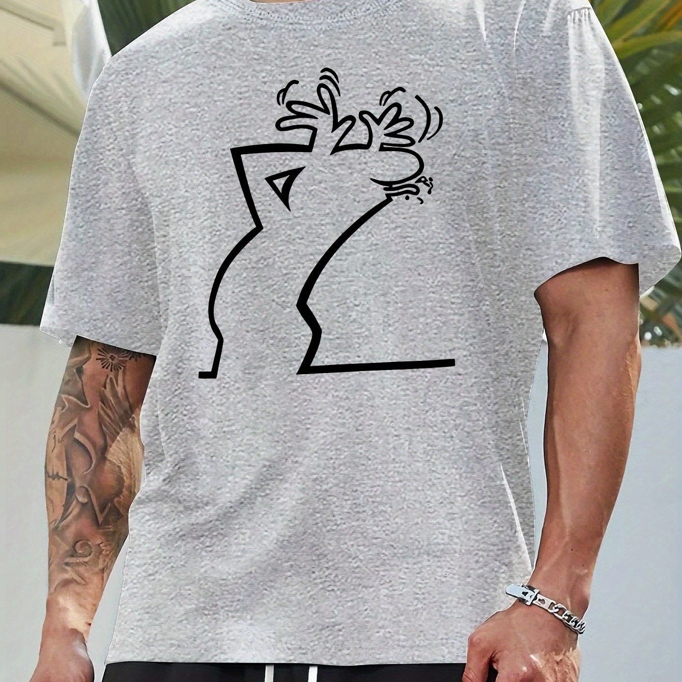 Мужской летний повседневный топ с геометрическим принтом и круглым вырезом из полиэстера, увеличенный размер