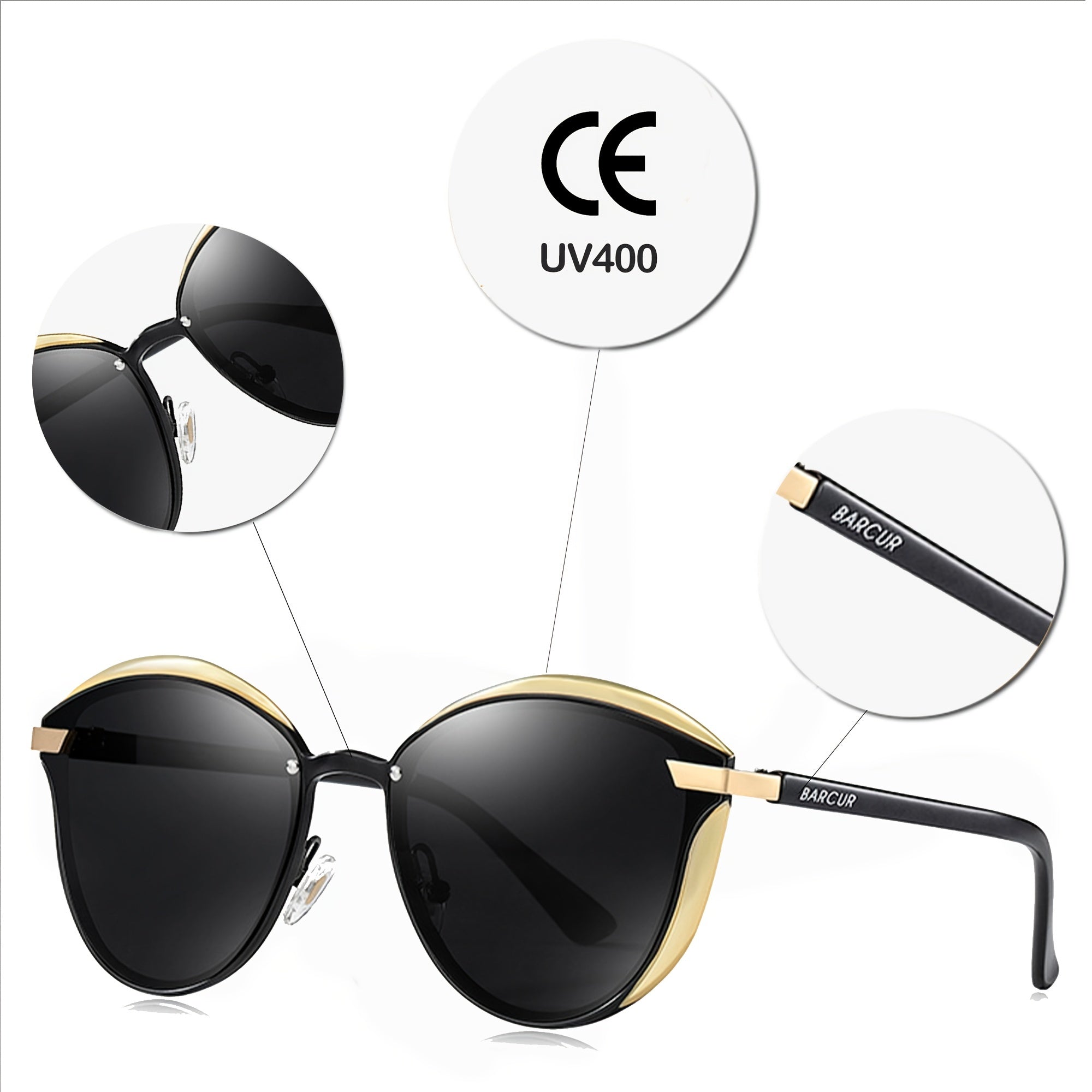 Polarized Cat Eye Sunglasses for Women Metal Frame Stylish UV Protection